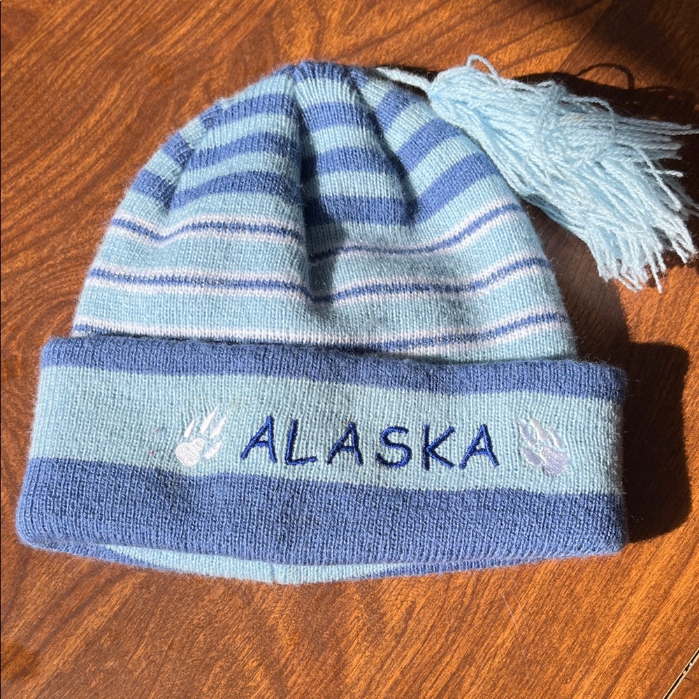 Blue Striped Kids Beanie with Tassel